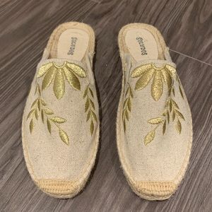 Soludos Gold Embroidered Mules